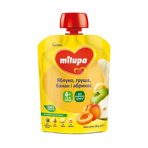 Пюре фруктове дитяче Нутриція Milupa (Мілупа) Яблуко, груша, банан та абрикос з 6-ти місяців 80 г