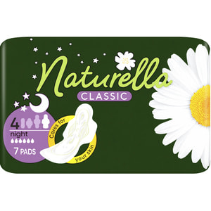 Прокладки гигиенические женские NATURELLA (Натурелла) Classic Camomile Night Single (Классик) ночные с крылышками Ромашка 7 шт