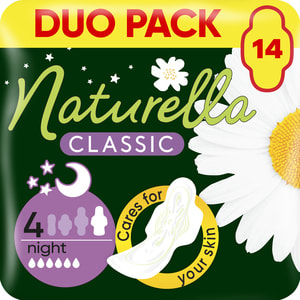 Прокладки гигиенические женские NATURELLA (Натурелла) Classic Camomile Night Duo (Классик) ночные с ромашкой 14 шт