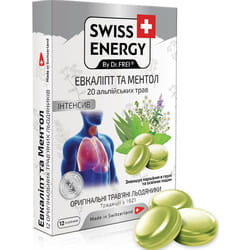 Леденцы для горла травяные Swiss Energy (Свис Энерджи) 20 Альпийских трав Эвкалипт и ментол блистер 12 шт