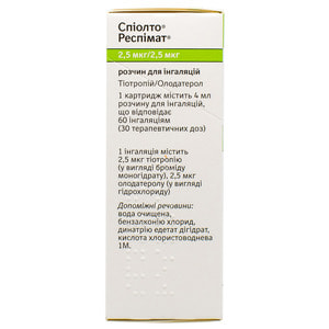Спиолто Респимат р-р д/инг. 2,5мкг/2,5мкг картр. 4мл (60ингаляций+1инг. Респимат) №1