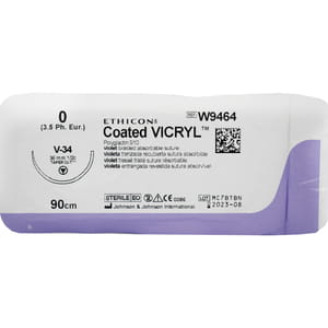 Шовний матеріал що розсмоктується Вікрил розмір USP 0, ріжеча голка 36 мм, 1/2 кола, довжина 90см артикул W9464