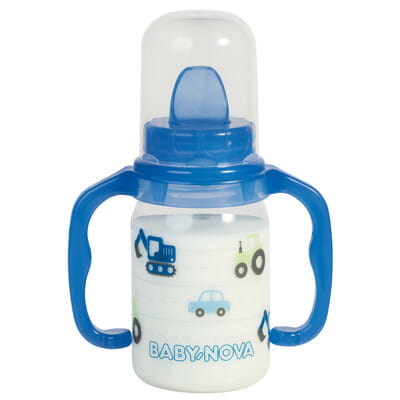 Пляшечка (поїльник) для годування BABY-NOVA (Бебі нова) Декор пластикова з ручками колір в асортименті 125 мл