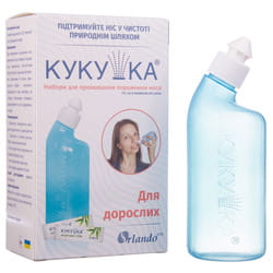 КУКУШКА Набор для промівания полости носа для взрослых: бутылка 240 мл + морская соль для промывания носа в пакетах-саше по 2,16 г 40 шт