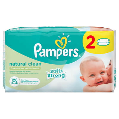 Салфетки влажные детские PAMPERS (Памперс) Natural Clean Duo (Нейчерал Клин дуо) 2 упаковки по 64 шт