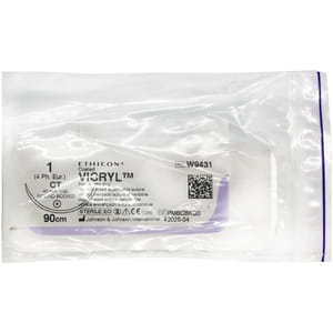 Шовний матеріал що розсмоктуэться Вікрил розмір USP 1, колюча голка 40 мм, 1/2 кола, довжина 90см артикул W9431