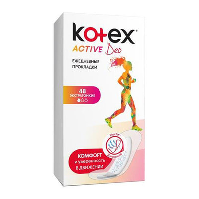 Прокладки ежедневные женские KOTEX (Котекс) Active Deo (Актив Део) экстратонкие ароматизированные 48 шт