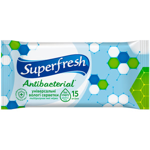 Салфетки влажные SUPER FRESH (Супер фреш) антибактериальные 15 шт