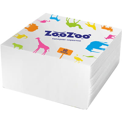Салфетки бумажные ZOOZOO (ЗооЗоо) однослойные белые размер 24 см x 23 см 60 шт