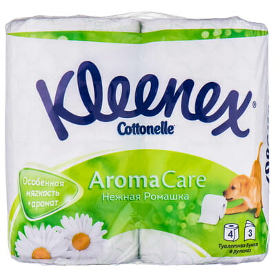 Папір туалетний KLEENEX (Клінекс) Cottonelle Aroma Care Ніжна ромашка 140 відривів 3-х шарова 4 рулона
