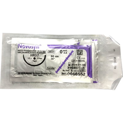 Шовний матеріал хірургічний Novosyn (Новосин) (вікрил) розмір USP0 (3,5) довжина 90 см , голка колюча 37 мм, 1/2 кола, колір фіолетовий HR37 1 шт