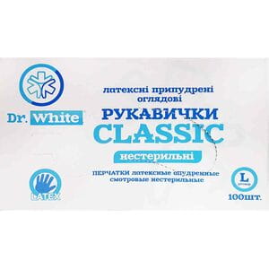 Перчатки Dr.White Classic (Др.Вайт Классик) смотровые латексные опудренные нестерильные размер L 1 пара