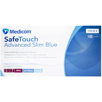 Перчатки смотровые нитриловые нестерильные неприпудренные Safe Touch Advanced Slim Blue голубые размер S 1 пара