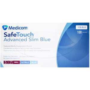 Перчатки смотровые нитриловые нестерильные неприпудренные Safe Touch Advanced Slim Blue голубые размер S 1 пара