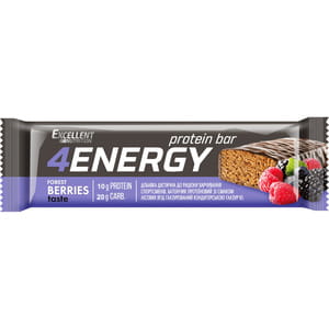 Батончик протеиновый в рацион питания спортсменов 4ENERGY (4Энерджи) со вкусом лесных ягод глазированный кондитерской глазурью 40 г