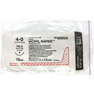 Шовний матеріал Vicryl (Вікрил) Rapide розмір USP 4/0 зворотньо-ріжуча голка 16 мм, 1/2 кола, довжина 75 см артикул W9924
