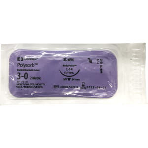 Шовний матеріал хірургічний ,що розсмоктується Polysorb (Полісорб) 3-0 з зворотньо-ріжучою голкою 24 мм довжина 75 см 3/8 фіолетовий SL-694 1 шт