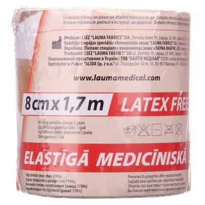 Бинт эластичный медицинский LAUMA (Лаума) модель 2 Latex Free высокой степени растяжимости размер 1,7м х 8см