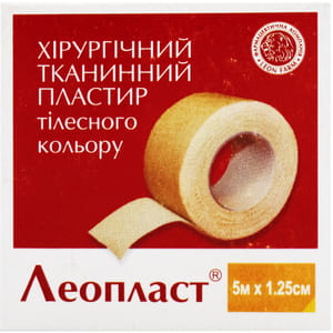 Пластир хірургічний Леопласт на тканинній основі тілесний без катушки розмір 5 м х 1,25 см 1 шт