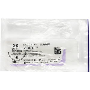 Шовний матеріал Вікрил розмір USP 2/0, колюча голка 36 мм, 1/2 кола, довжина 90см артикул W9440
