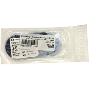 Шовний матеріал поліпропілен що нерозсмоктується Surgipro (Сурджіпро) 0 з колючою голкою 37 мм 1/2 довжина 75 см синій CP-424