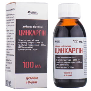 Цинкаргін розчин для підтримки функцій печінки, репродуктивної системи і підвищення фізичної працездатності у чоловіків флакон 100 мл