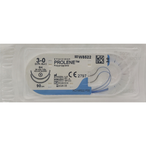 Шовний матеріал хірургічний Пролен 3-0 синтетичний довжина 90 см 2 колючі голки 26 мм W8522
