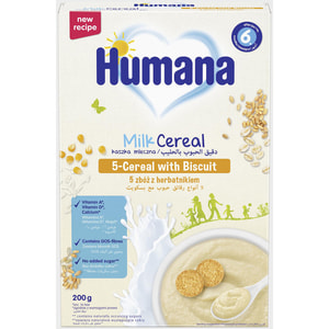 Каша молочная сухая HUMANA (Хумана) 5 злаков с печеньем продукт прикорма для детей с 6-ти месяцев 200 г