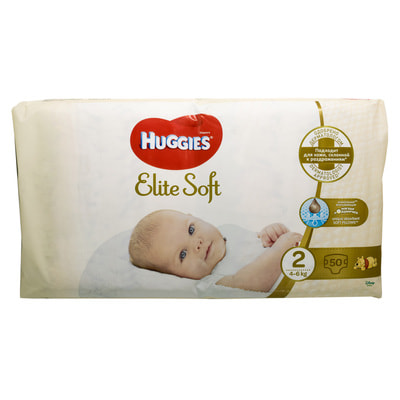 Подгузники для детей HUGGIES (Хаггис) Elite Soft (Элит софт) 2 от 4 до 6 кг 50 шт