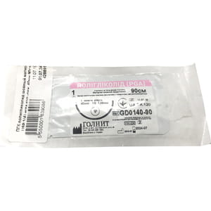 Полигликолид (ПГА) шовный материал размер USP 1(4) длина 90 см с одной колюще-режущей иглой 40 мм, 1/2 круга GD0140-90