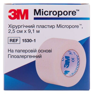 Пластир хірургічний Micropore (Мікропор) 1530-1 на нетканній основі білий розмір 2,5смх9,1м 1 шт