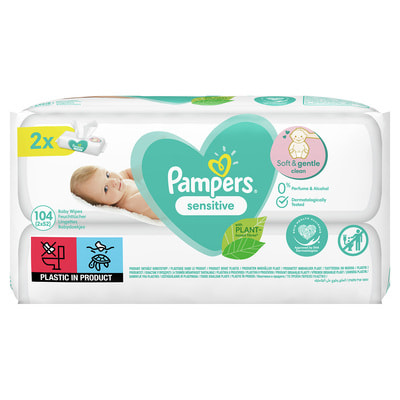 Салфетки влажные детские PAMPERS (Памперс) Sensitive (Сенситив) упаковка 104 шт