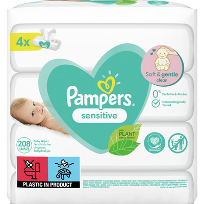 Серветки вологі дитячі PAMPERS (Памперс) Sensitive (Сенситив) упаковка 208 шт