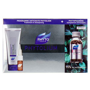 Набір Програма проти випадіння волосся PHYTO (Фіто) Фітоліум Шампунь 125 мл + Фітоліум засіб по 3,5 мл 12 шт + Фітофанер капсули 120 шт