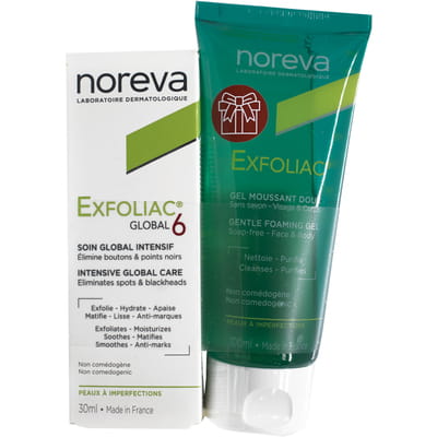 Набір NOREVA (Норева) Exfoliac (Ексфоліак) Крем для обличчя Глобал 6 30 мл + Гель очищуючий для чутливої шкіри 100 мл