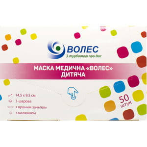 Маска медицинская защитная 3-х слойная с резиновыми заушниками детская с рисунком розовая 50 шт Волес
