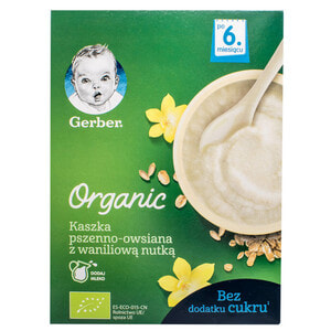 Каша безмолочная детская NESTLE GERBER (Нестле Гербер) Пшенично-овсяная Organic (Органик) с ванильным вкусом с 6-ти месяцев 240 г