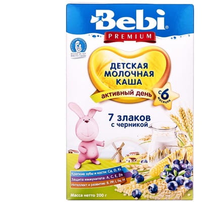 Каша молочная детская KOLINSKA BEBI (Колинска беби) Премиум 7 злаков с черникой для детей с 6-ти месяцев 200 г