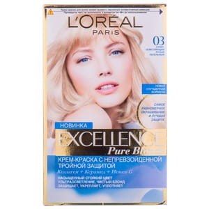 Крем-краска для волос L’OREAL PARIS (Лореаль) Excellence Pure Blonde оттенок 03 Супер осветляющий русый пепельный