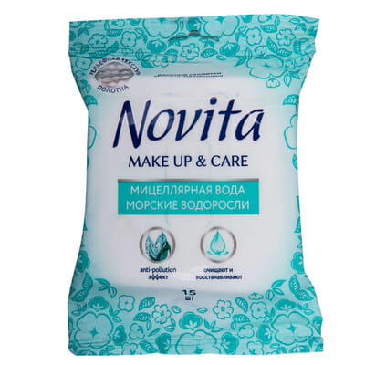 Серветки вологі Novita (Новіта) Delicate Make Up&Care з єврослотом 15 шт
