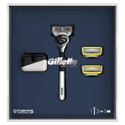 Набор подарочный GILLETTE (Жиллет) Fusion Proshield Бритва с 2 сменными кассетами и подставкой