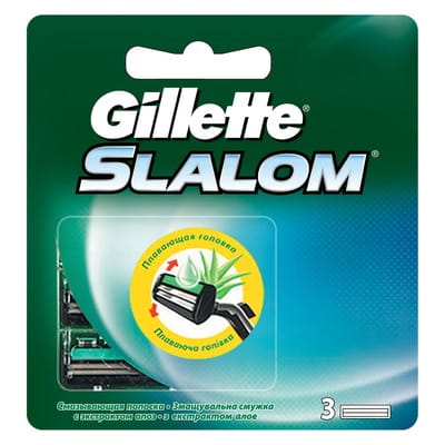 Картридж сменный для бритья GILLETTE (Жиллет) Slalom (Слалом) увлажняющая лента с экстрактом алоэ 3 шт