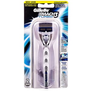 Бритва GILLETTE Mach 3 (Жиллет мак 3 три) Turbo (Турбо) с двумя сменными кассетами