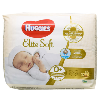 Підгузки для дітей HUGGIES (Хагіс) Elite Soft (Еліт софт) 0+ до 3,5 кг 25 шт